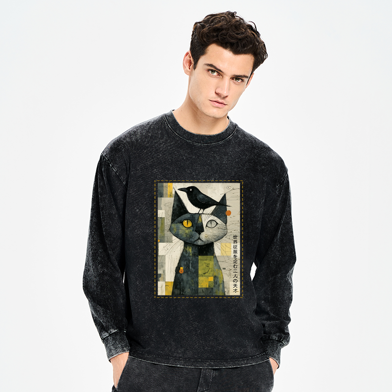 Tokyo-Tiger The Cat And The Crow Are Planning To Rule The World Washed Long Sleeve T-Shirt