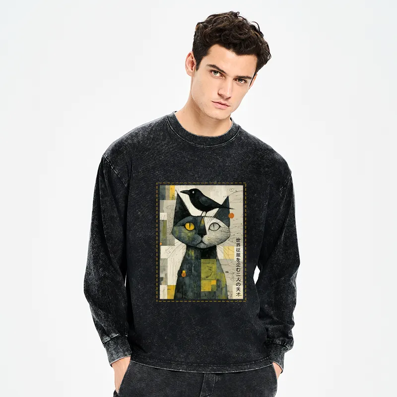 Tokyo-Tiger The Cat And The Crow Are Planning To Rule The World Washed Long Sleeve T-Shirt