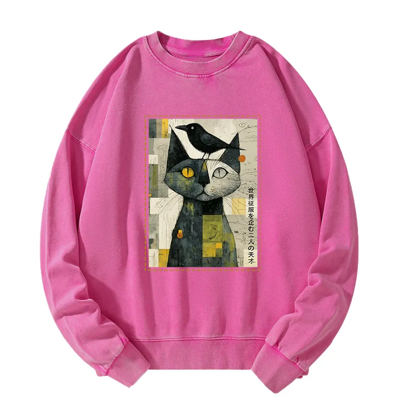 Tokyo-Tiger The Cat And The Crow Are Planning To Rule The World Washed Sweatshirt