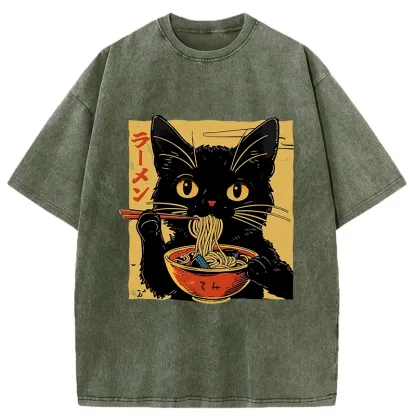 Tokyo-Tiger Cat Enamored Of Ramen Washed T-Shirt