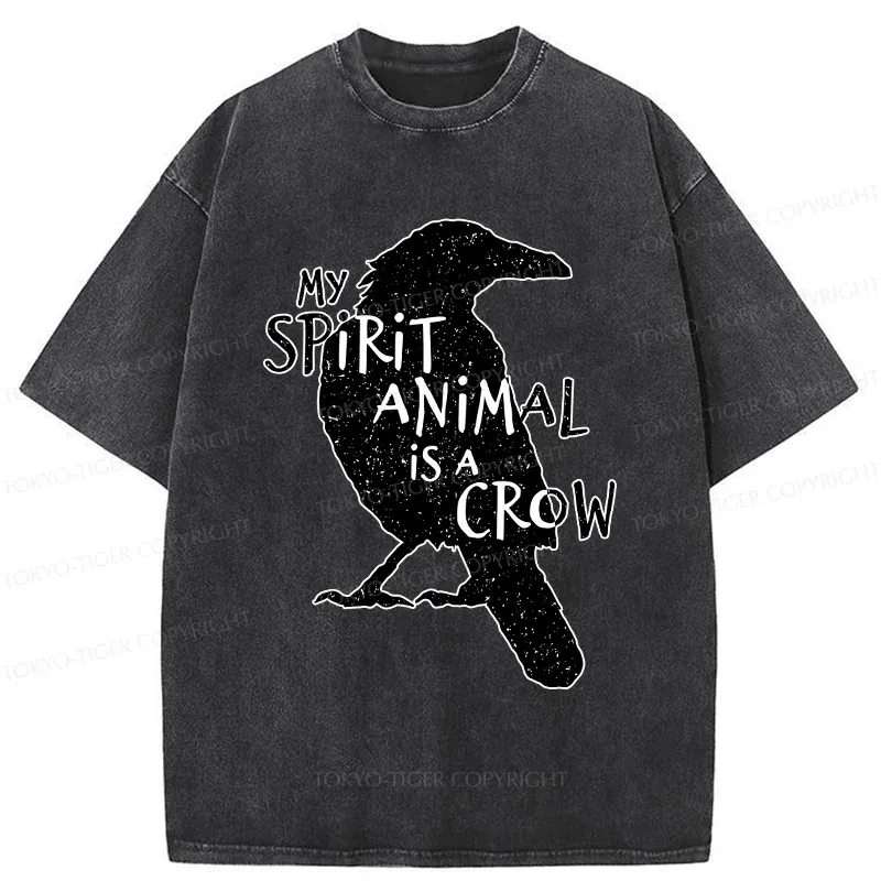 Tokyo-Tiger Crow Funny Washed T-Shirt