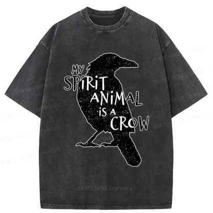 Tokyo-Tiger Crow Funny Washed T-Shirt