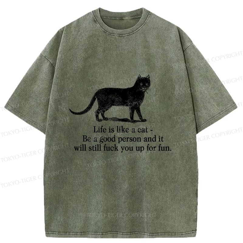 Tokyo-Tiger Life Is Like A Cat Washed T-Shirt