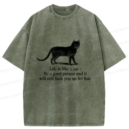 Tokyo-Tiger Life Is Like A Cat Washed T-Shirt