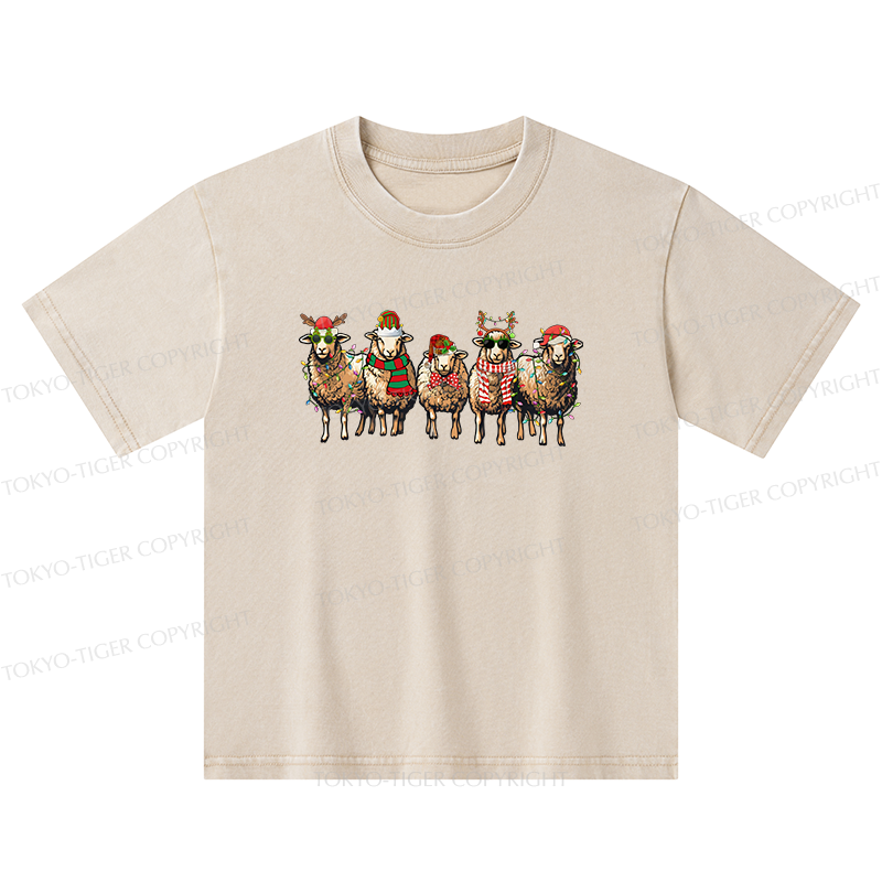 Tokyo-Tiger Christmas Sheep Kids Washed T-Shirt