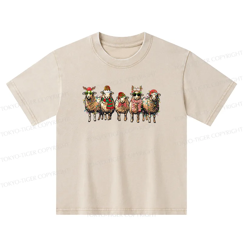 Tokyo-Tiger Christmas Sheep Kids Washed T-Shirt