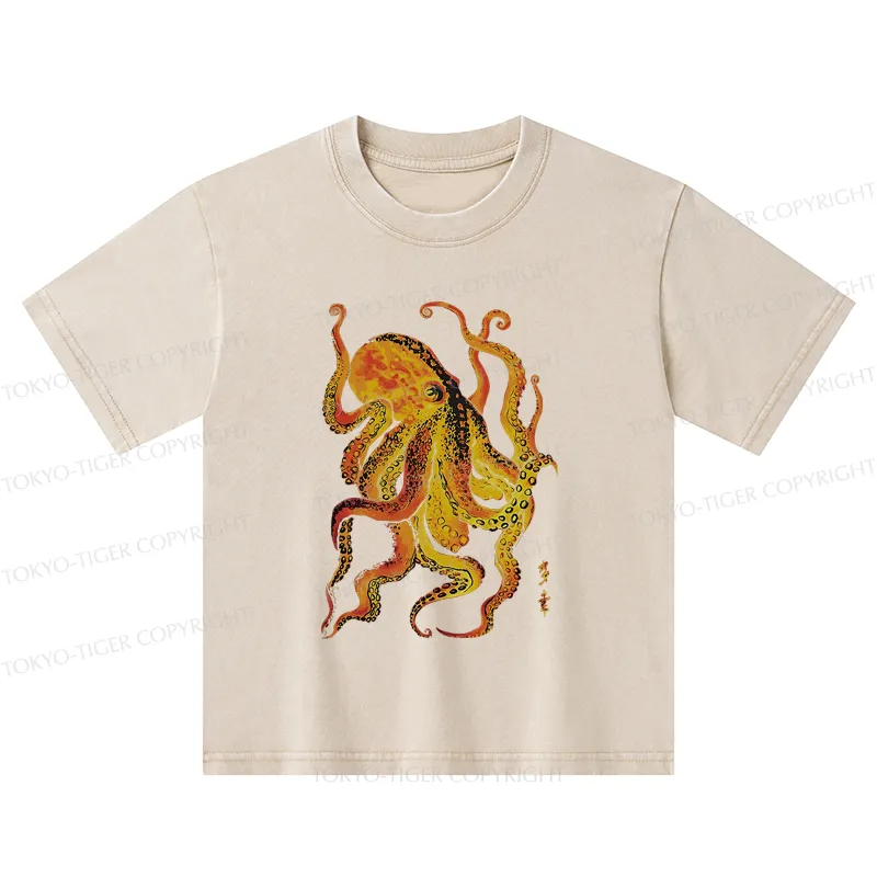 Tokyo-Tiger Deep Sea Gorgeous Octopus Kids Washed T-Shirt