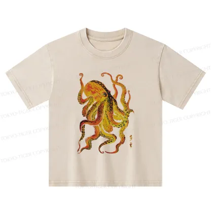 Tokyo-Tiger Deep Sea Gorgeous Octopus Kids Washed T-Shirt