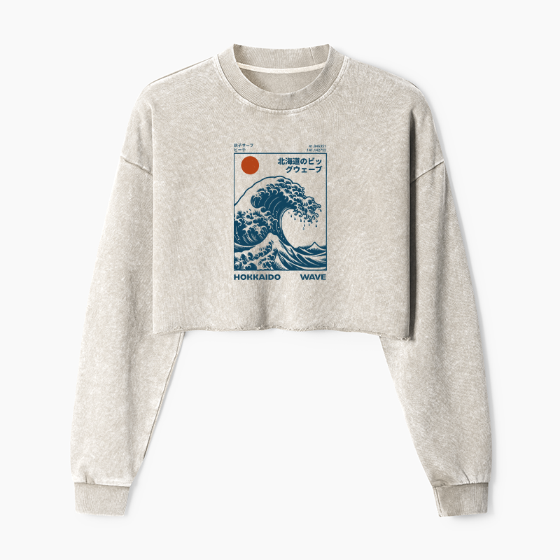 Tokyo-Tiger Hokkaido Wave Japan Washed Crop Sweatshirt