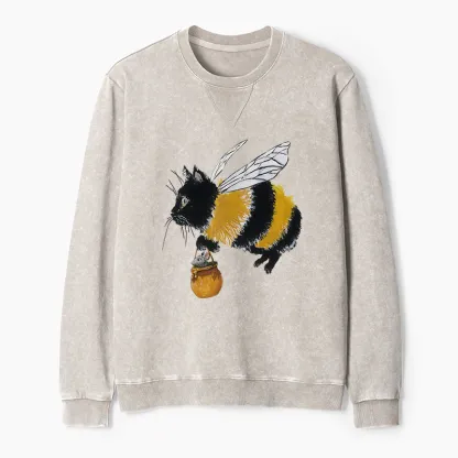 Tokyo-Tiger Catbee Funny Washed Terry Sweatshirt