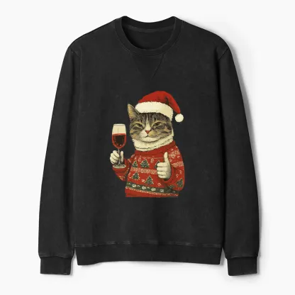 Tokyo-Tiger Christmas Cat Likes Washed Terry Sweatshirt