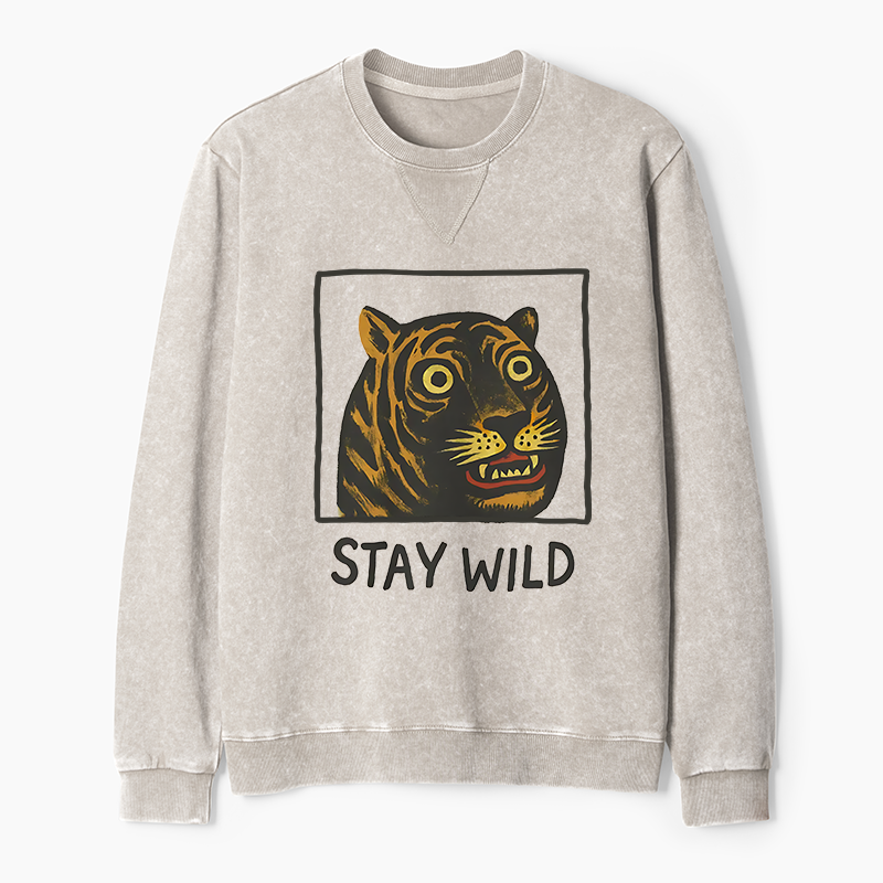 Tokyo-Tiger Silly And Cute Tiger Washed Terry Sweatshirt