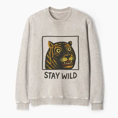 Tokyo-Tiger Silly And Cute Tiger Washed Terry Sweatshirt
