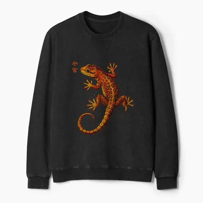 Tokyo-Tiger Retro Gecko Funny Washed Terry Sweatshirt