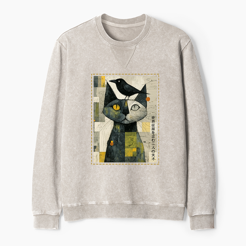 Tokyo-Tiger The Cat And The Crow Are Planning To Rule The World Washed Terry Sweatshirt