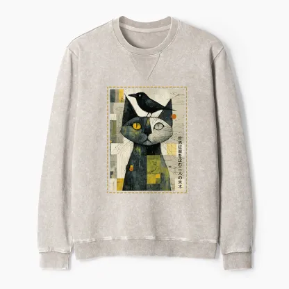Tokyo-Tiger The Cat And The Crow Are Planning To Rule The World Washed Terry Sweatshirt