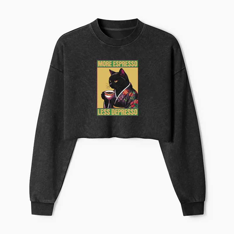 Tokyo-Tiger Up Caffeine Down Depression Washed Crop Sweatshirt