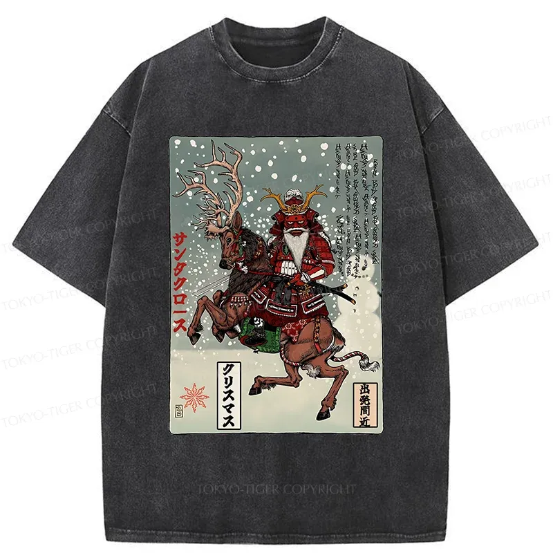 Tokyo-Tiger Ukiyo-e Santa Claus Washed T-Shirt