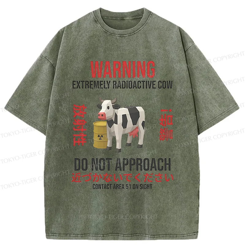 Tokyo-Tiger Radioactive Cow Funny Washed T-Shirt