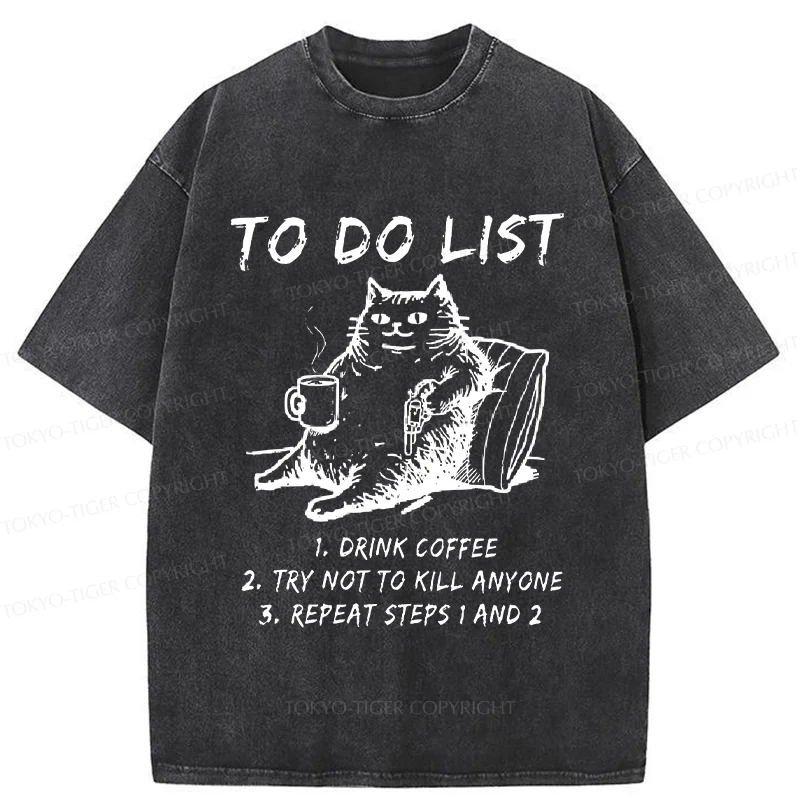 Tokyo-Tiger Cat's To-Do List Washed T-Shirt