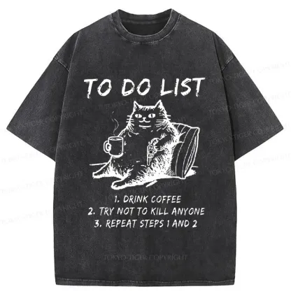 Tokyo-Tiger Cat's To-Do List Washed T-Shirt