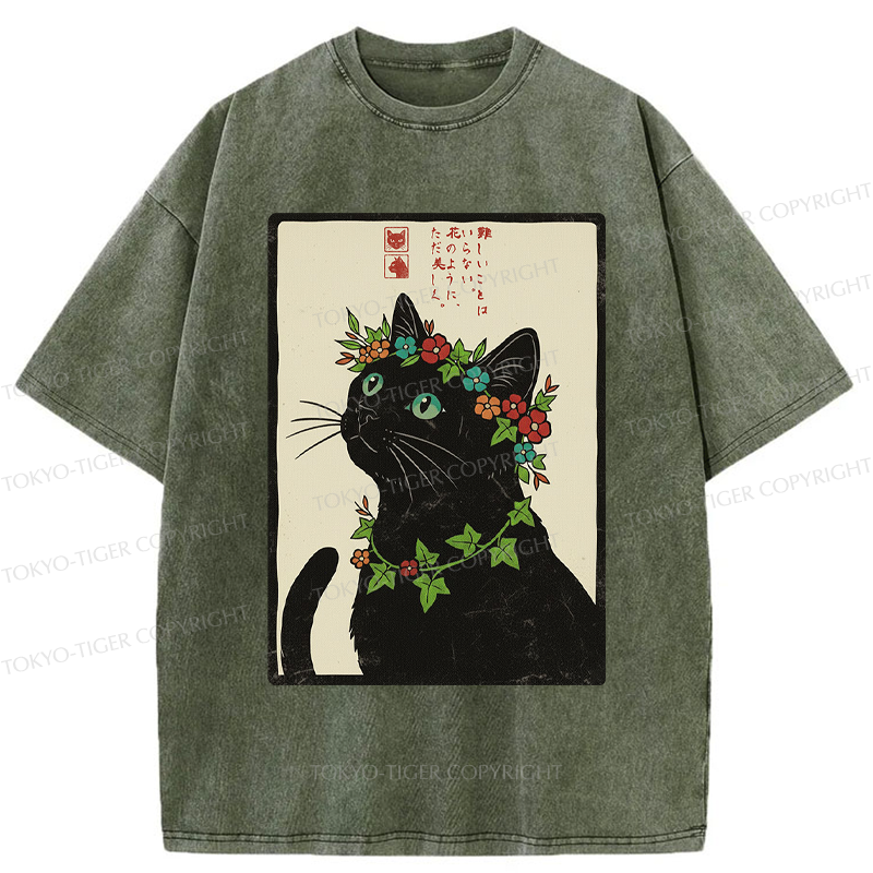 Tokyo-Tiger The Flower-Crowned Cat Washed T-Shirt