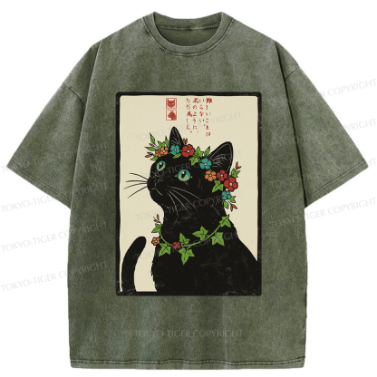 Tokyo-Tiger The Flower-Crowned Cat Washed T-Shirt