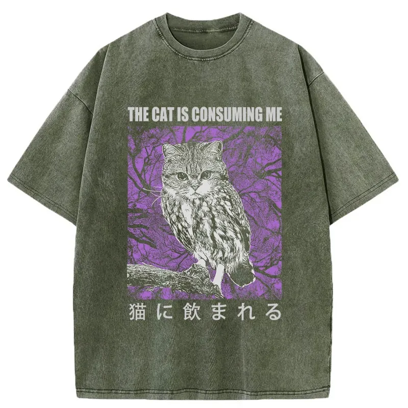Tokyo-Tiger The Cat Is Consuming Me Washed T-Shirt