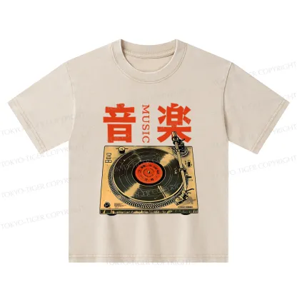 Tokyo-Tiger Retro Music Record Player Kids Washed T-Shirt