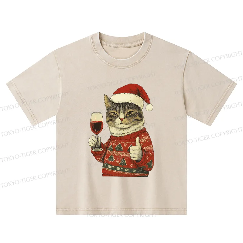 Tokyo-Tiger Christmas Cat Likes Kids Washed T-Shirt