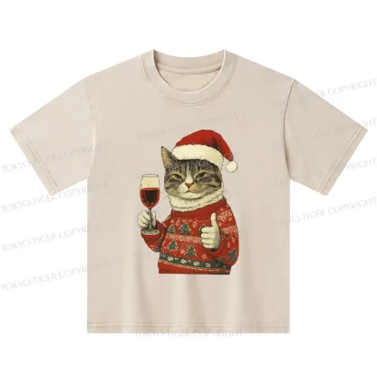 Tokyo-Tiger Christmas Cat Likes Kids Washed T-Shirt