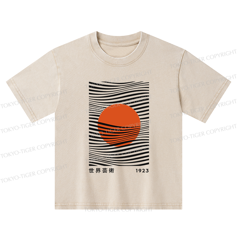 Tokyo-Tiger Minimalist Art Sun Kids Washed T-Shirt