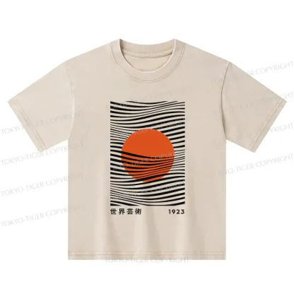 Tokyo-Tiger Minimalist Art Sun Kids Washed T-Shirt