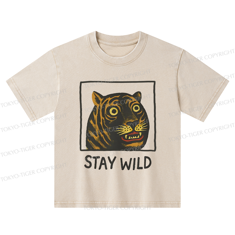 Tokyo-Tiger Silly And Cute Tiger Kids Washed T-Shirt