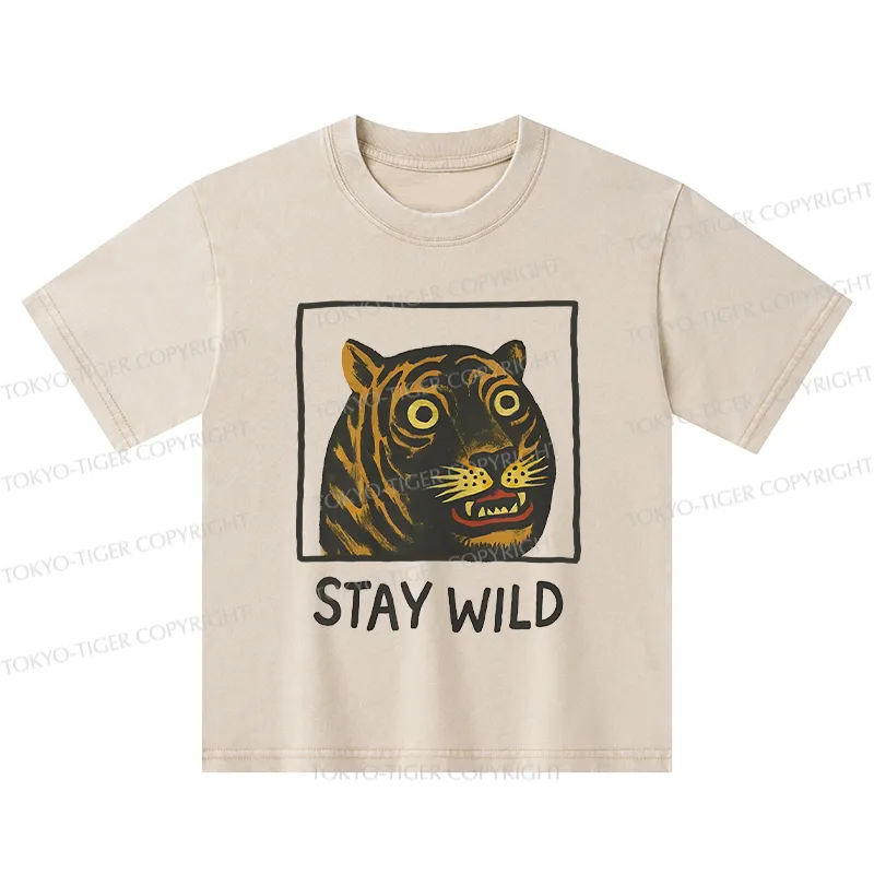 Tokyo-Tiger Silly And Cute Tiger Kids Washed T-Shirt