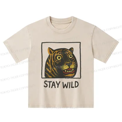 Tokyo-Tiger Silly And Cute Tiger Kids Washed T-Shirt