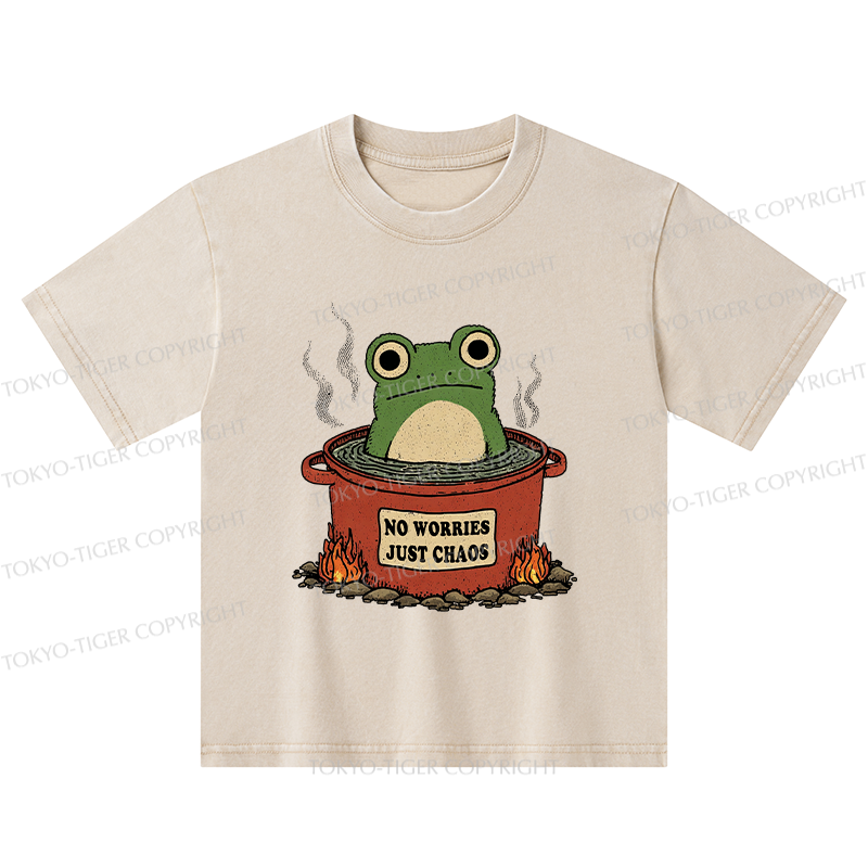 Tokyo-Tiger Frog：No Worries，Just Chaos Kids Washed T-Shirt