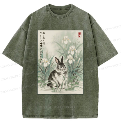 Tokyo-Tiger Little Rabbit Beneath the Blooming Irises Washed T-Shirt