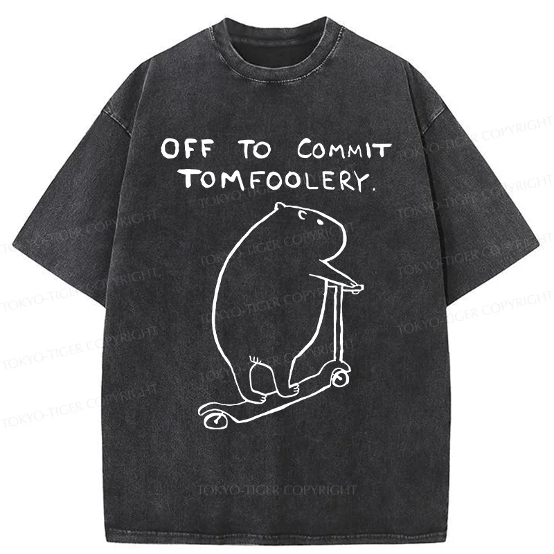 Tokyo-Tiger Capybara Is Ready To Do Something Bad Washed T-Shirt