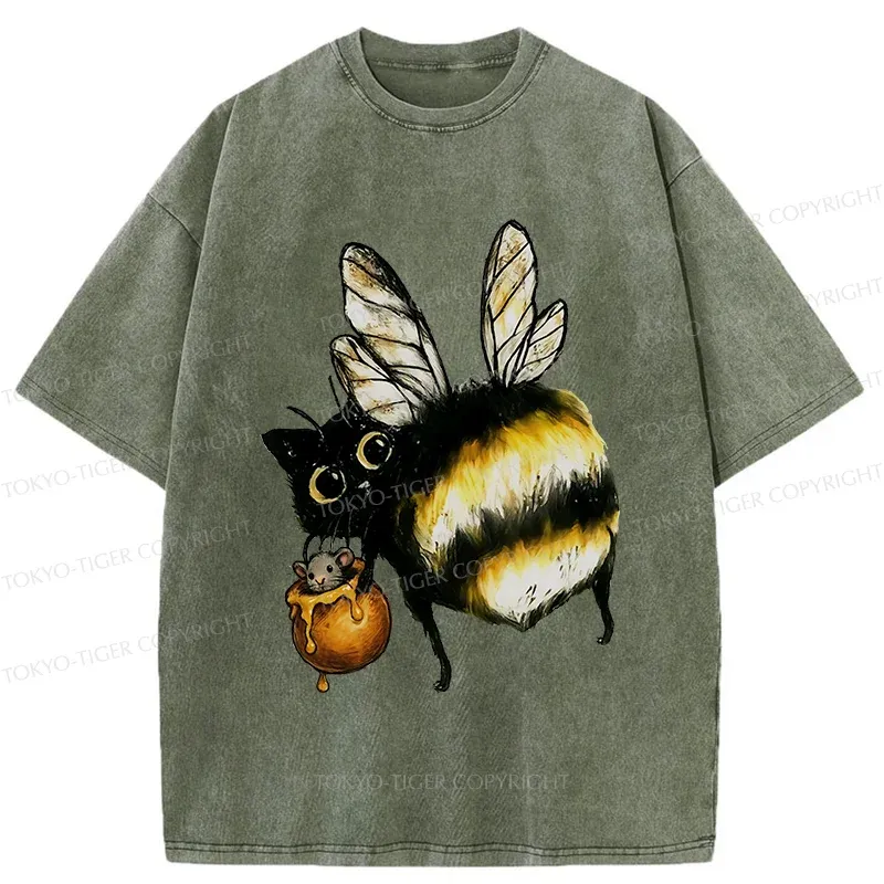Tokyo-Tiger Cute Catbee Butt Washed T-Shirt