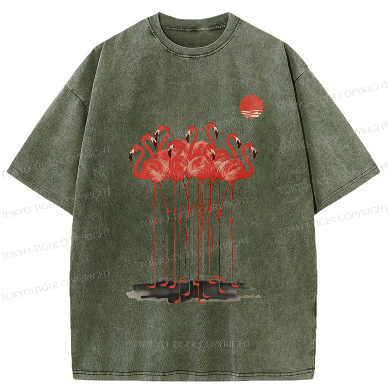 Tokyo-Tiger Flamingos at Dusk Washed T-Shirt