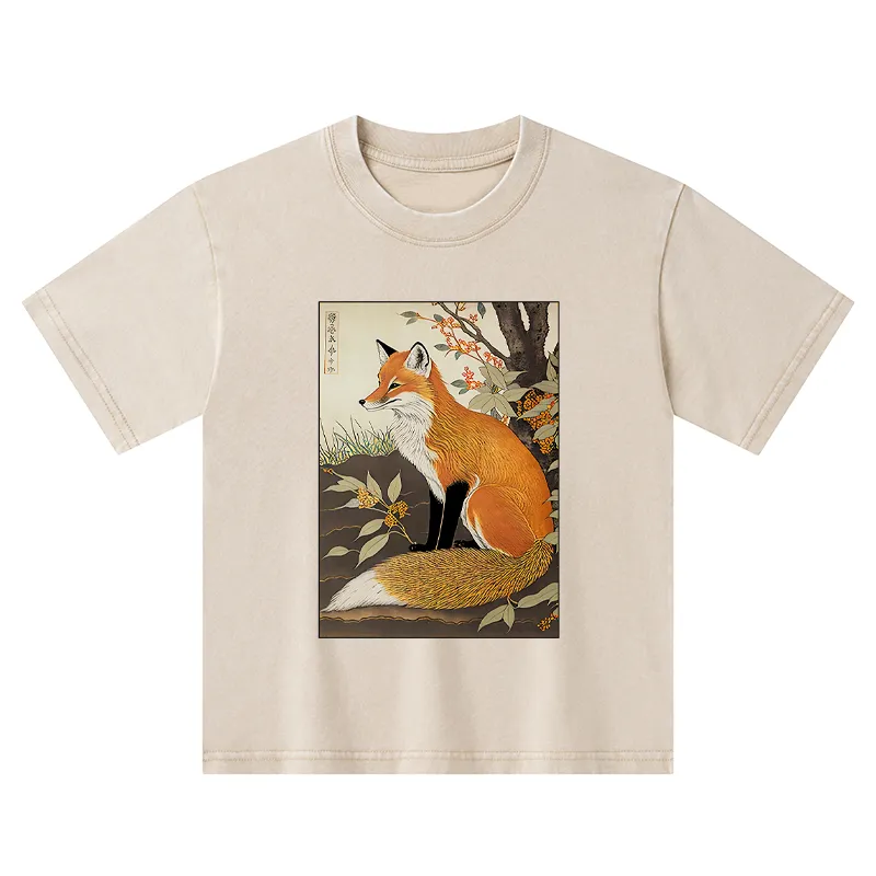 Tokyo-Tiger Ukiyo-e Fox Kids Washed T-Shirt