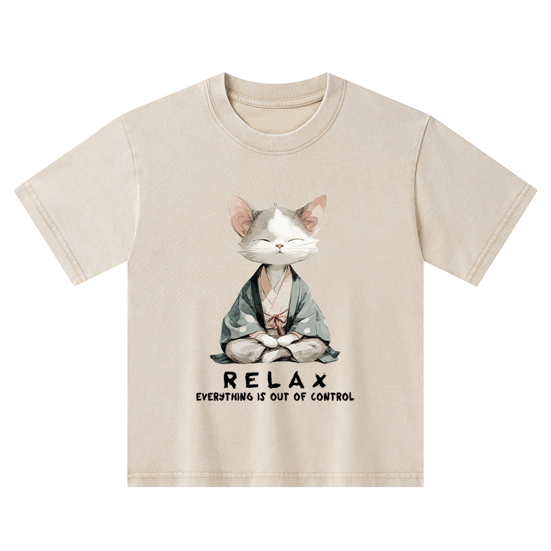 Tokyo-Tiger Zen Cat Relaxation，Everything's Out Of Control Kids Washed T-Shirt