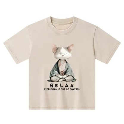 Tokyo-Tiger Zen Cat Relaxation，Everything's Out Of Control Kids Washed T-Shirt