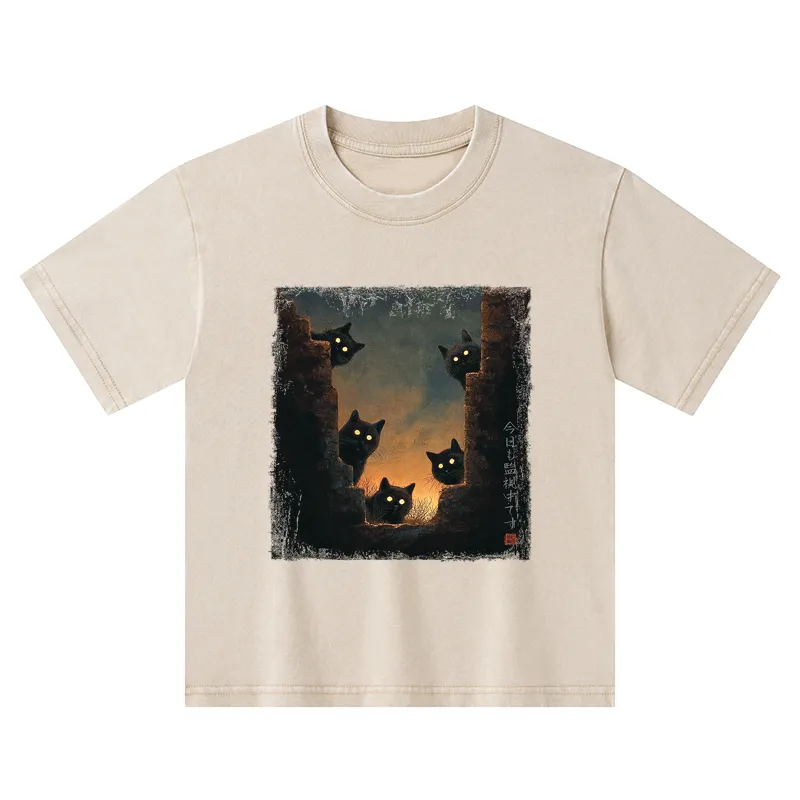 Tokyo-Tiger Five Cats Are Watching You Today Kids Washed T-Shirt