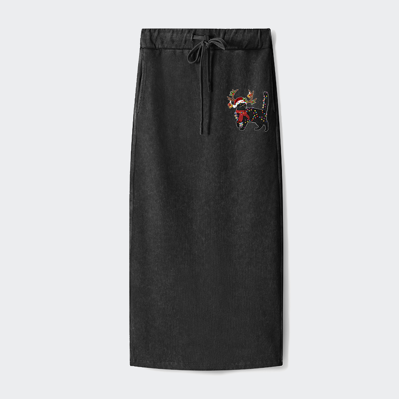 Tokyo-Tiger Christmas Black Cat Washed Terry Skirt