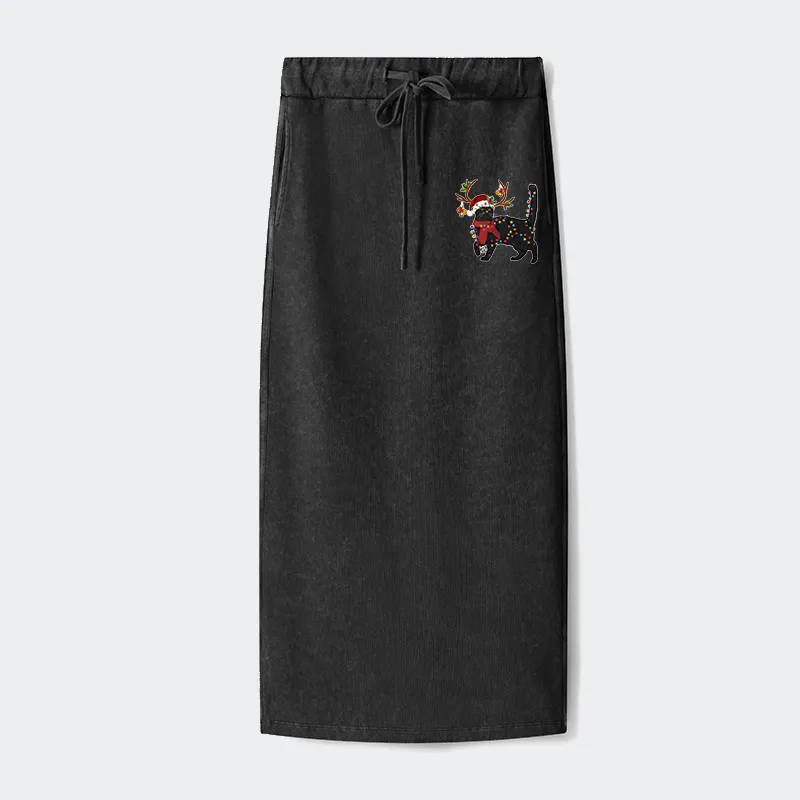 Tokyo-Tiger Christmas Black Cat Washed Terry Skirt