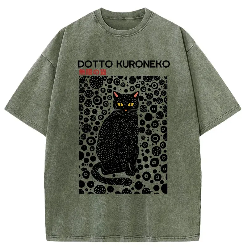 Tokyo-Tiger Polka Dot Art Cat Washed T-Shirt