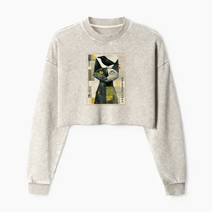 Tokyo-Tiger The Cat And The Crow Are Planning To Rule The World Washed Crop Sweatshirt