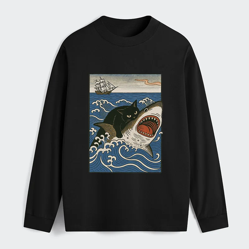 Tokyo-Tiger Cat Hunting Shark Classic Long Sleeve T-Shirt